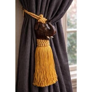 Vintage Decorative Elephant Tie Back Furniture Tassel Safari Hollywood Regency